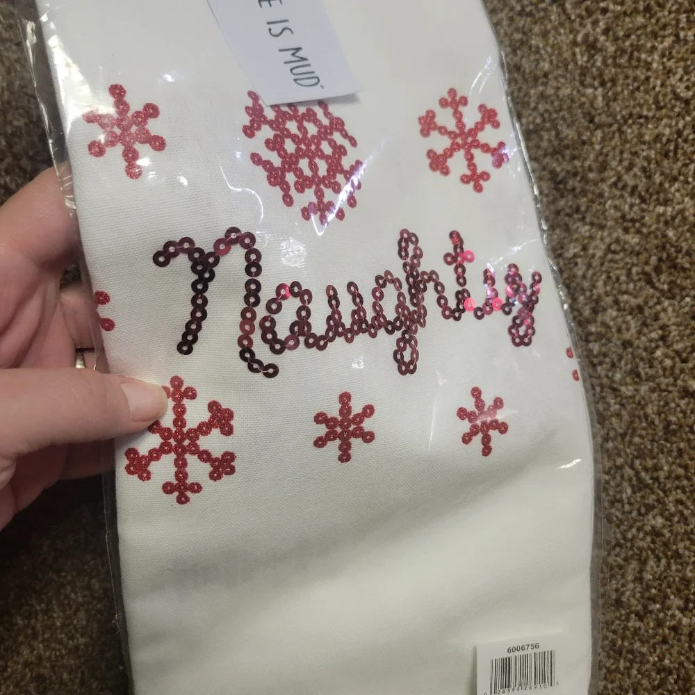 Festive Naughty/Nice sequined kitchen towels